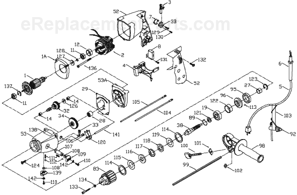 Page A Diagram and Parts List for 7751 Type 2 Porter Cable Electric Drill